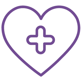 A heart-shaped symbol with a cross in the center, representing Health Care.